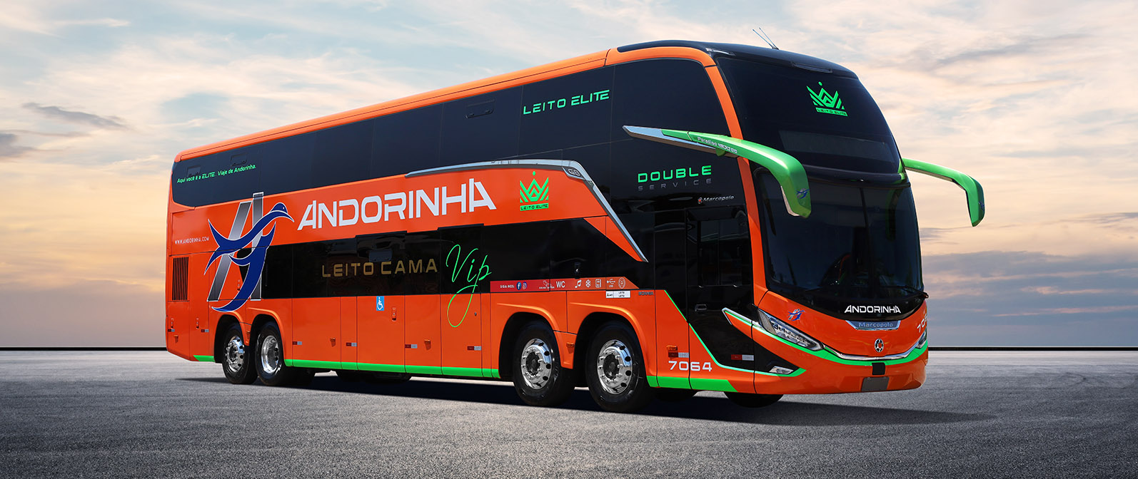 Ônibus contemporâneo da Viação Andorinha, empresa fundada por José Lemes Soares